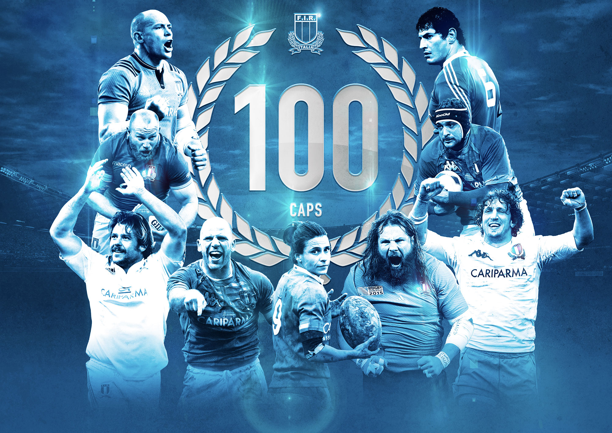 Immagine celebrativa dei centurioni del rugby italiano
